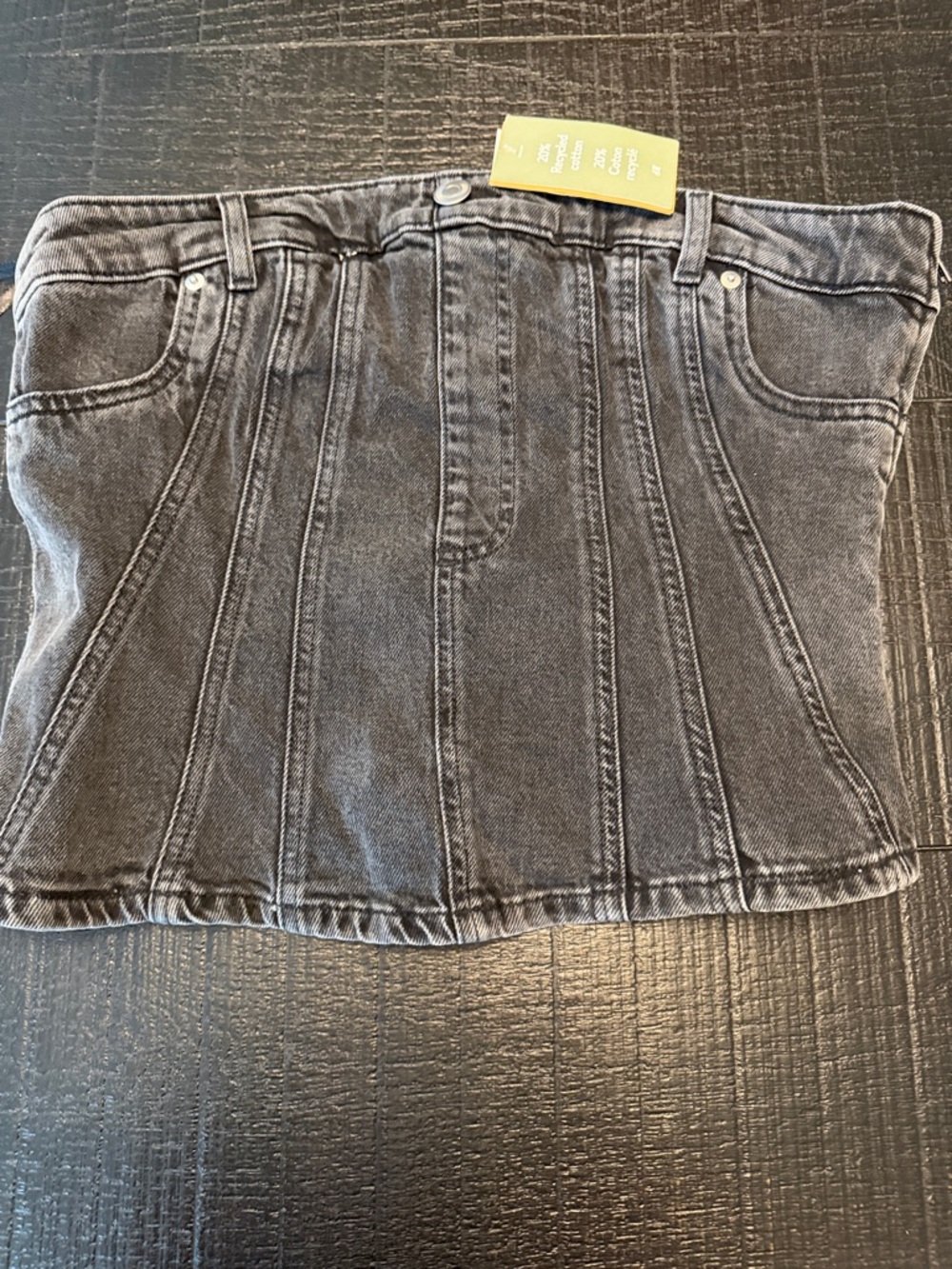 Faded Black Denim strapless bustier with Paneled Seams - H&M
